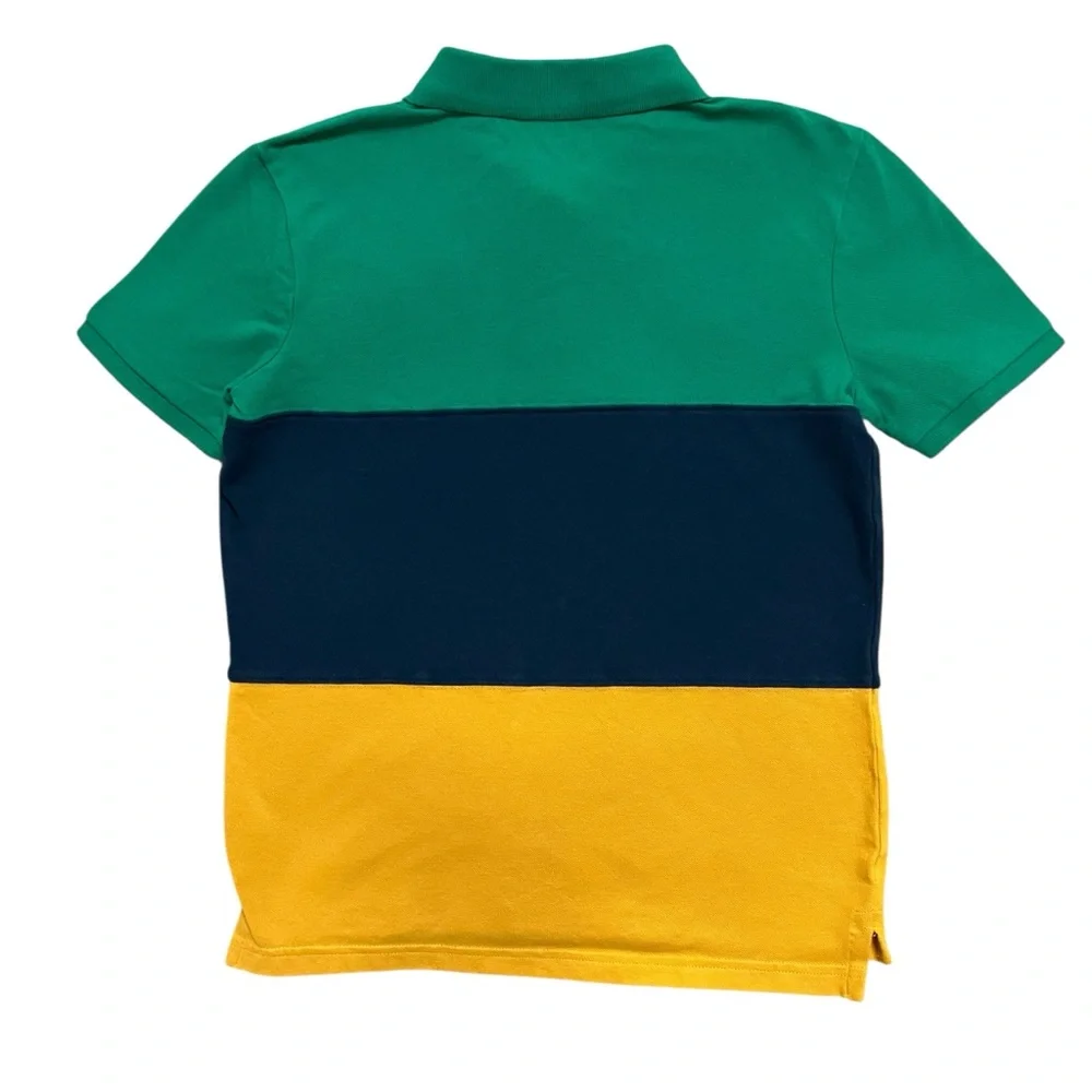 Old Navy M (8) Boys Green Navy & Yellow Color Block Polo Shirt